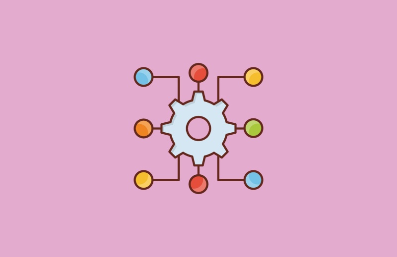 A graphic showing a gear connected to multiple dots, symbolizing the integration of Insurtech into the insurance industry. The interconnected design represents the transformation of business models through technology and digital innovation.