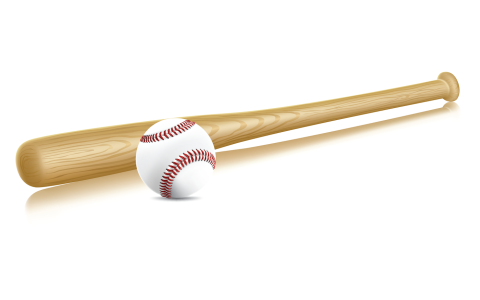 An illustration of a baseball bat and baseball.
