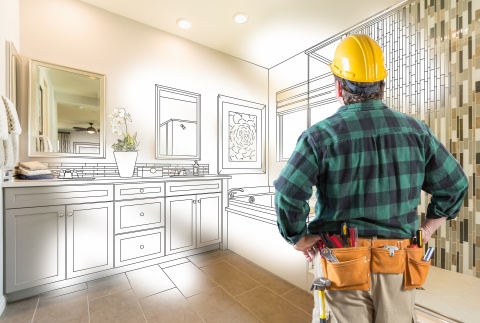 home builder looking at kitchen