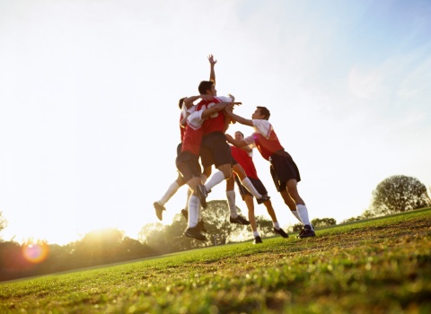 soccer players celebrating