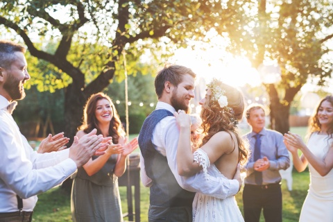 bride and groom dancing