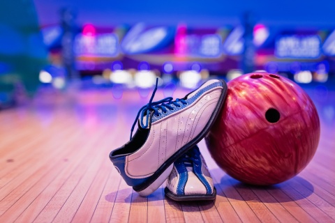 bowling shoes and ball