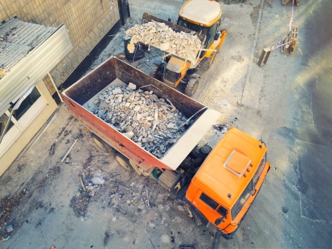 dump truck filled with debris