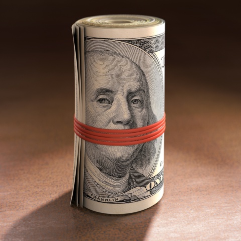 rolled up bills with gag over mouth